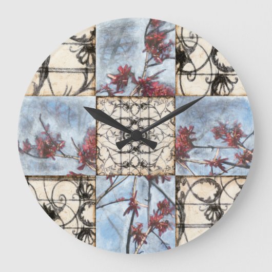 Paneled Abstract Scrollwork Painting Große Wanduhr (Vorderseite)