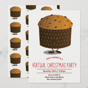 Panettone Red Brown Virtual Christmas Party Einladung