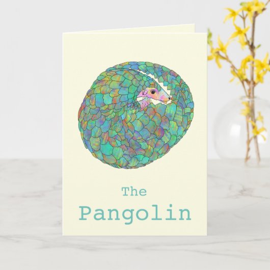 Pangolin-gerollt Aquarell Karte (Gelbe Blume)