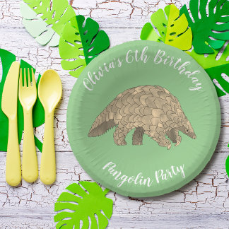 Pangolin Party Kinder 6. Geburtstag grüner Name Pa Pappteller