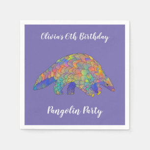Pangolin-Party-Mädchen 6. Geburtstag Lila Bunt  Serviette