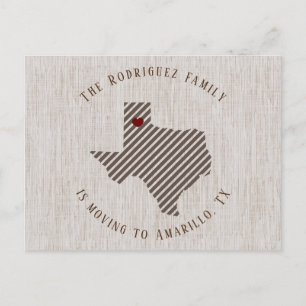 Panhandle Brown Linen und Heart Texas Moving Ankündigungspostkarte