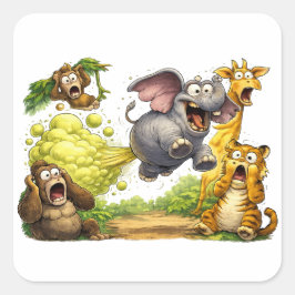 Panic in the Jungle Farting Elephant Cartoon Quadratischer Aufkleber