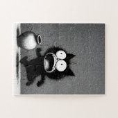 Panicked Cat & Vase - Monochrome Cartoon Puzzle (Horizontal)