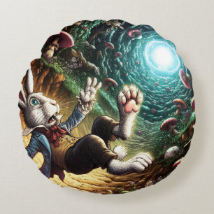 Panikhase, die das Kaninchenloch herunter fällt Rundes Kissen