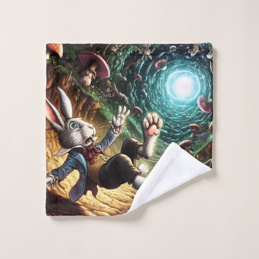 Panikhase, die das Kaninchenloch herunter fällt Waschlappen (Waschlappen)