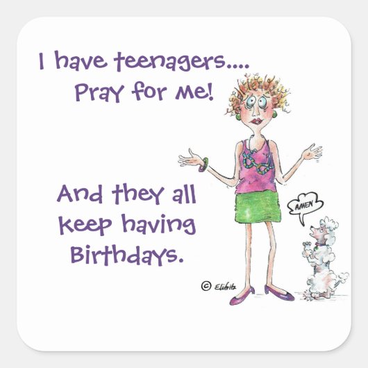 Panikmutter mit Teens nach Geburtstagen Quadratischer Aufkleber (Vorderseite)