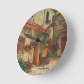 Panini Cafe' Ölgemälde von Chris Brandley Runde Wanduhr (Winkel)