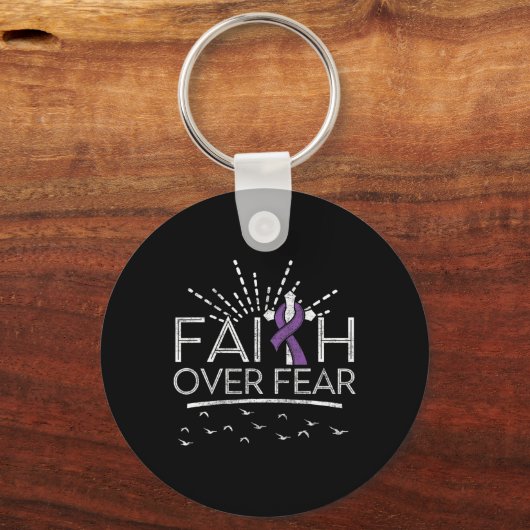 Pankreaskrebs-Glaube über Angst Lila Schleife Schlüsselanhänger (Vorderseite)