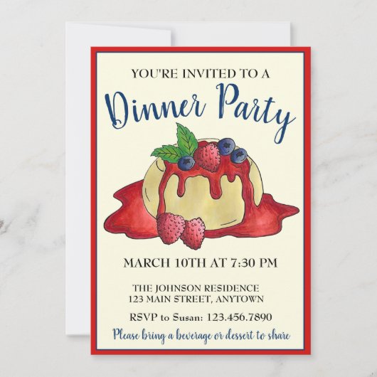 Panna Cotta Fresh Frucht Italienisches Essen Abend Einladung (Vorderseite)