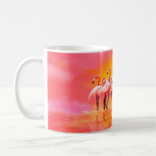 Panorama der rosa Flamingos auf einem hellrosa Rüc Kaffeetasse
