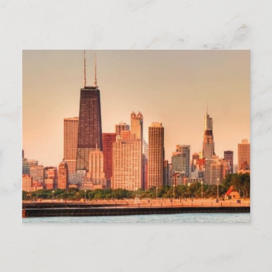 Panorama der Skyline von Chicago bei Sonnenaufgang Postkarte (Vorderseite)