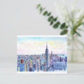 Panorama der Skyline von Manhattan in Aquarellen Postkarte (Stehend Vorderseite)