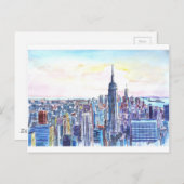 Panorama der Skyline von Manhattan in Aquarellen Postkarte (Vorne/Hinten)