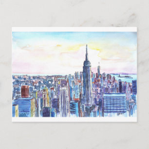 Panorama der Skyline von Manhattan in Aquarellfarb Postkarte