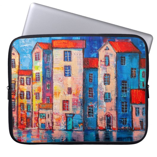 Panorama der Straße mit bunten Zuhause. Eindruck Laptopschutzhülle (Vorderseite)