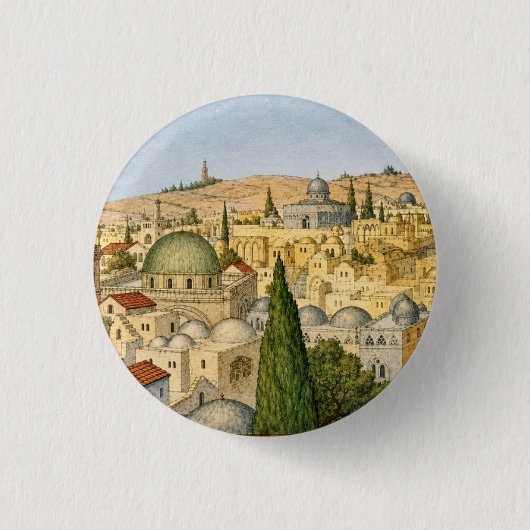 Panorama des alten Jerusalem Button (Vorderseite)