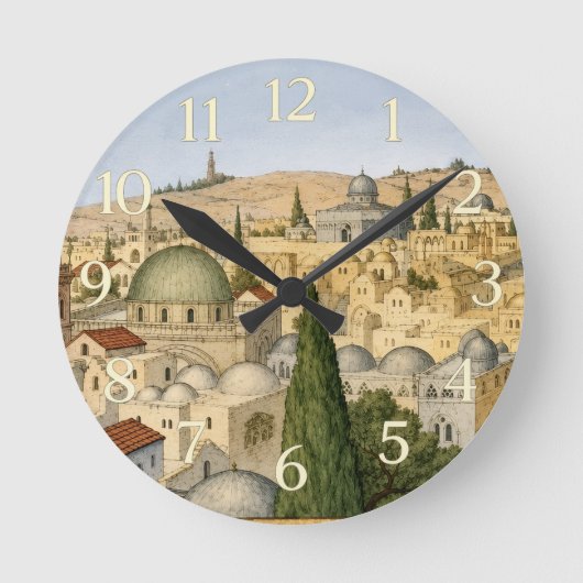 Panorama des alten Jerusalem Runde Wanduhr (Vorderseite)