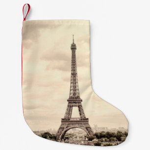 Panorama Eiffelturm in Paris. Frankreich. Vintage Kleiner Weihnachtsstrumpf