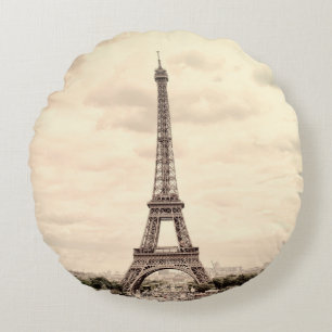 Panorama Eiffelturm in Paris. Frankreich. Vintage Rundes Kissen