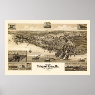 Panorama-Karte von Newport News, VA - 1891 Poster