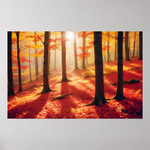 Panorama Landschaft Herbstwald Natur ruhig Poster