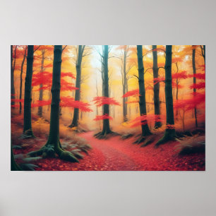 Panorama Landschaft Herbstwald Natur ruhig Poster