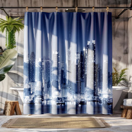 Panorama Night Skyline Manhattan New York City Duschvorhang