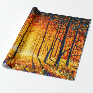 Panorama orange Herbst sonnig warm Park Allee Fors Geschenkpapier