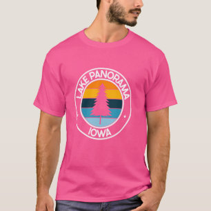 Panorama-See Iowa IA Retro Stil Treppen Sonnenunte T-Shirt