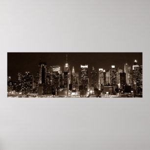 Panorama Sepia Brown New York City Night Arwork Poster