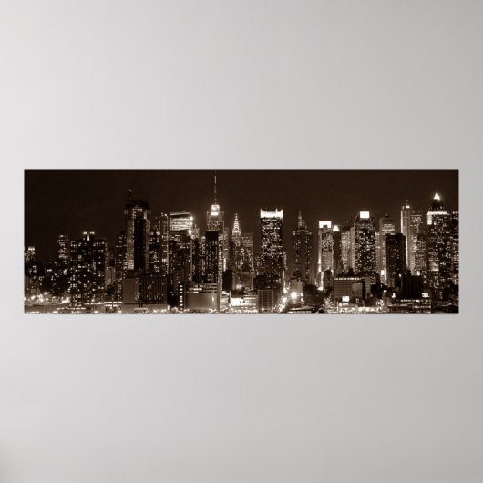 Panorama Sepia Brown New York City Night Arwork Poster (Vorne)