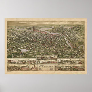 Panorama-Vogelperspektive Nashua NH 1883 Poster