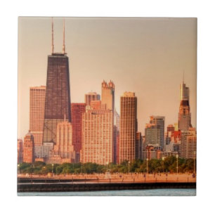 Panorama von Chicago-Skylinen am Sonnenaufgang Fliese