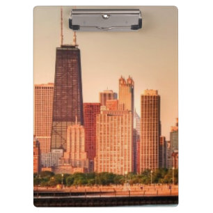 Panorama von Chicago-Skylinen am Sonnenaufgang Klemmbrett