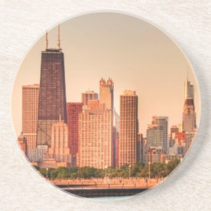 Panorama von Chicago-Skylinen am Sonnenaufgang Untersetzer