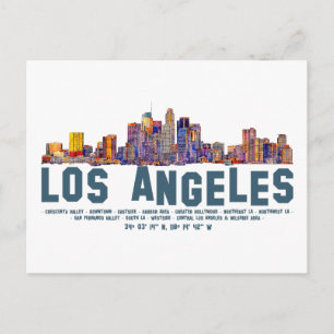 Panorama von Los Angeles. Gebietsnamen und Koordin Postkarte