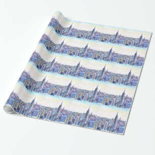 Panorama von Manhattan-Skylinen im Aquarell Geschenkpapier