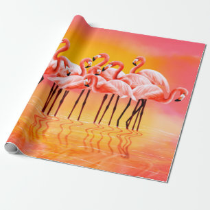 Panorama von rosa Flamingos auf einem hellrosa Hin Geschenkpapier