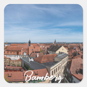 Panoramaaussicht auf die Altstadt von oben in Bamb Quadratischer Aufkleber