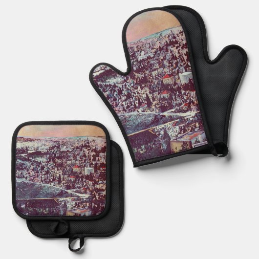 Panoramaaussicht auf Jerusalem Ofenhandschuh & Topflappen-Set (Vorderseite/Rückseite)