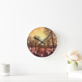 Panoramablick auf den verschneiten Park bei Sonnen Runde Wanduhr (Zuhause)