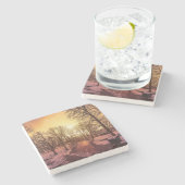 Panoramablick auf den verschneiten Park bei Sonnen Steinuntersetzer (Seitenansicht)