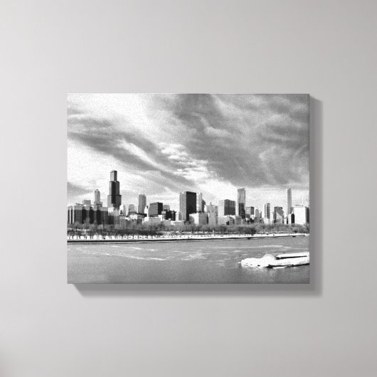 Panoramablick auf die Skyline von Chicago im Winte Leinwanddruck (Vorderseite)