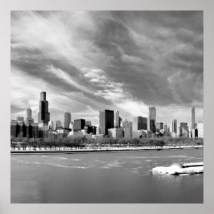 Panoramablick auf die Skyline von Chicago im Winte Poster
