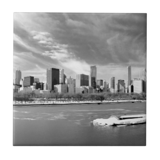 Panoramablick von Chicago-Skylinen im Winter Fliese (Vorderseite)