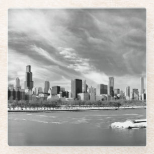Panoramablick von Chicago-Skylinen im Winter Glasuntersetzer