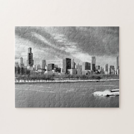 Panoramablick von Chicago-Skylinen im Winter Puzzle (Horizontal)