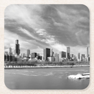 Panoramablick von Chicago-Skylinen im Winter Rechteckiger Pappuntersetzer