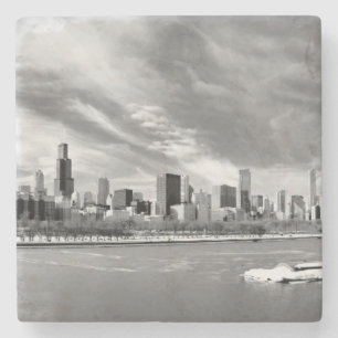 Panoramablick von Chicago-Skylinen im Winter Steinuntersetzer